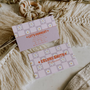 Tarjeta De Visita Retro Colorido Cuadriculado Floral Boho Moderno