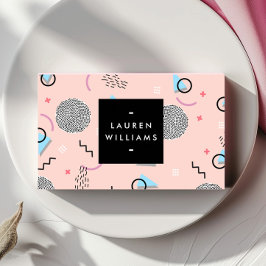 Tarjeta De Visita Retro Confetti Memphis Patrón rosa