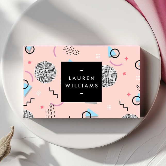 Tarjeta De Visita Retro Confetti Memphis Patrón rosa (Subido por el creador)