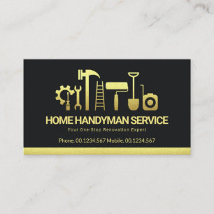 Tarjeta De Visita Retro Creative Gold Handyman Tools Motif Building