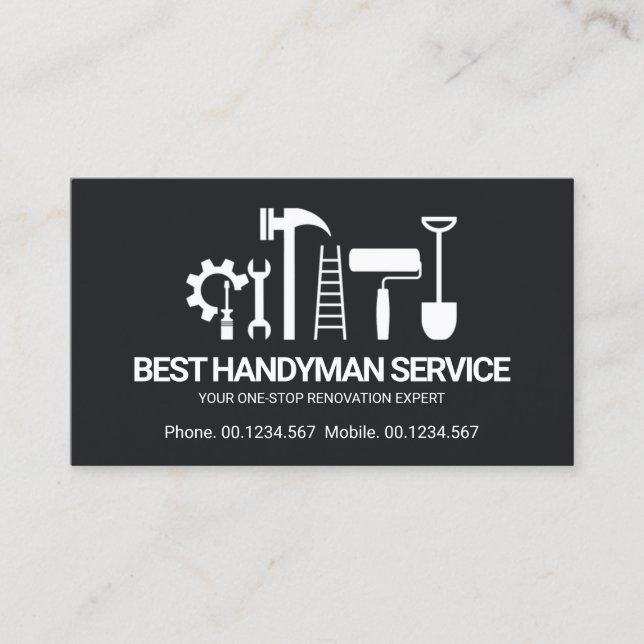 Tarjeta De Visita Retro Creative Handyman Tools Motif, Odd Jobs Man (Anverso)
