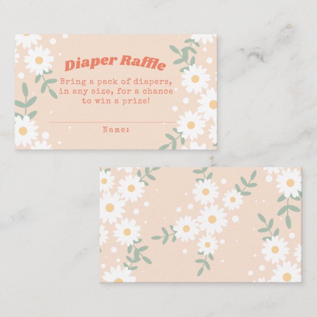 Tarjeta De Visita Retro Daisy Festival Diaper Raffle Insertar Tarjet (Anverso / Reverso)