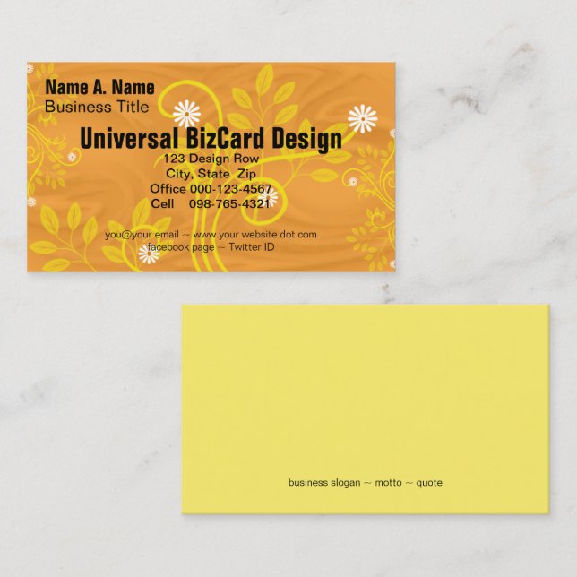 Tarjeta De Visita Retro Daisy y el filigrí amarillo sobre el Naranja (Anverso / Reverso)