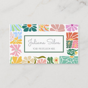 Tarjeta De Visita Retro de Flor Colorida Vintage