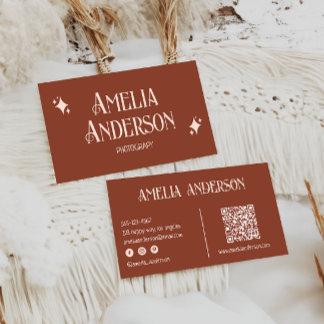 Tarjeta De Visita Retro Elegant Blush & Terracota Qr Code