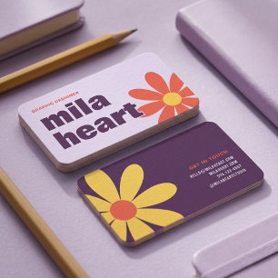 Tarjeta De Visita Retro Floral Moderno Púrpura