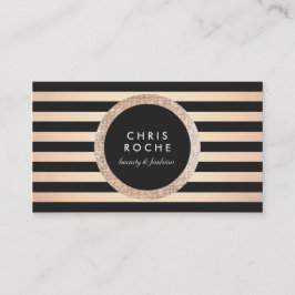 Tarjeta De Visita Retro Glam Rosa Gold y Black Stripes
