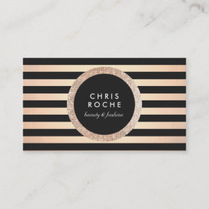 Tarjeta De Visita Retro Glam Rosa Gold y Black Stripes