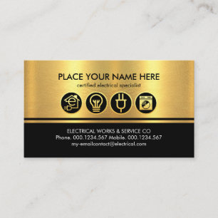 Tarjeta De Visita Retro Gold Negro Rayas Letra E Eléctrico