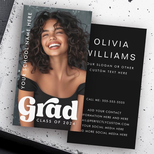 Tarjeta De Visita Retro grad overlay graduación de estudiante foto n (Retro grad overlay student graduation black photo business card)