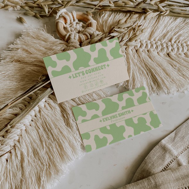 Tarjeta De Visita Retro Green Cream 70s Boho Groovy Funky Trendy (Subido por el creador)