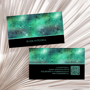 Tarjeta De Visita Retro Green Disco Ball Mirror   Código QR