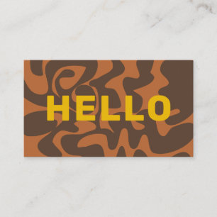 Tarjeta De Visita Retro Groovy Art Hello Mustard Yellow Brown Tan