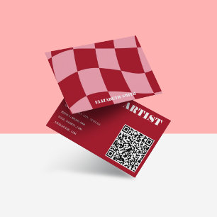Tarjeta De Visita Retro Groovy Artista de maquillaje rosa y rojo abs