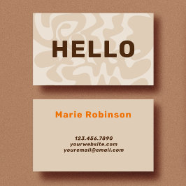 Tarjeta De Visita Retro Groovy Beige Brown Neutral Hola