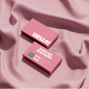 Tarjeta De Visita Retro Groovy Código QR rosa femenino Hola Boho