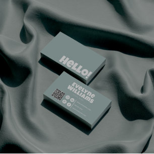 Tarjeta De Visita Retro Groovy Código QR verde Hola Boho moderno