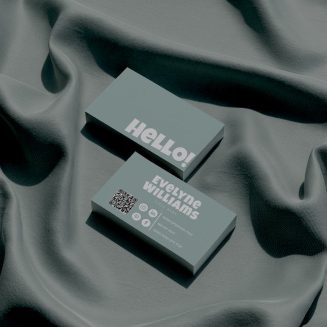 Tarjeta De Visita Retro Groovy Código QR verde Hola Boho moderno (Subido por el creador)