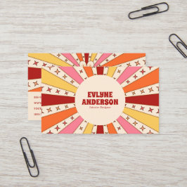 Tarjeta De Visita Retro Groovy Colorful QR Code 70s 60s Boho Trendy