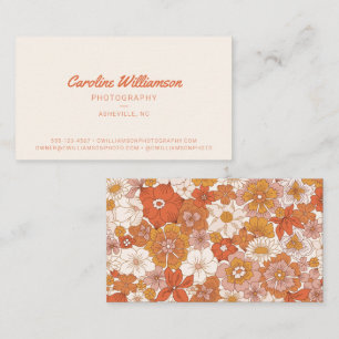 Tarjeta De Visita Retro Groovy Floral Botánico Naranja Amarillo Mode