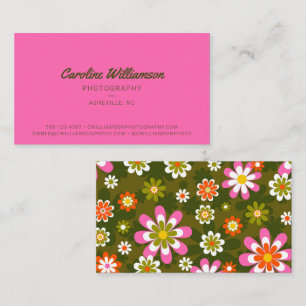 Tarjeta De Visita Retro Groovy Margarita Flor de Poder Rosa Verde