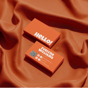 Tarjeta De Visita Retro Groovy Naranja brillante Código QR Hola Mode