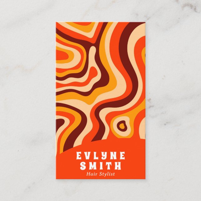 Tarjeta De Visita Retro Groovy Naranja brillante Código QR Negrita B (Anverso)