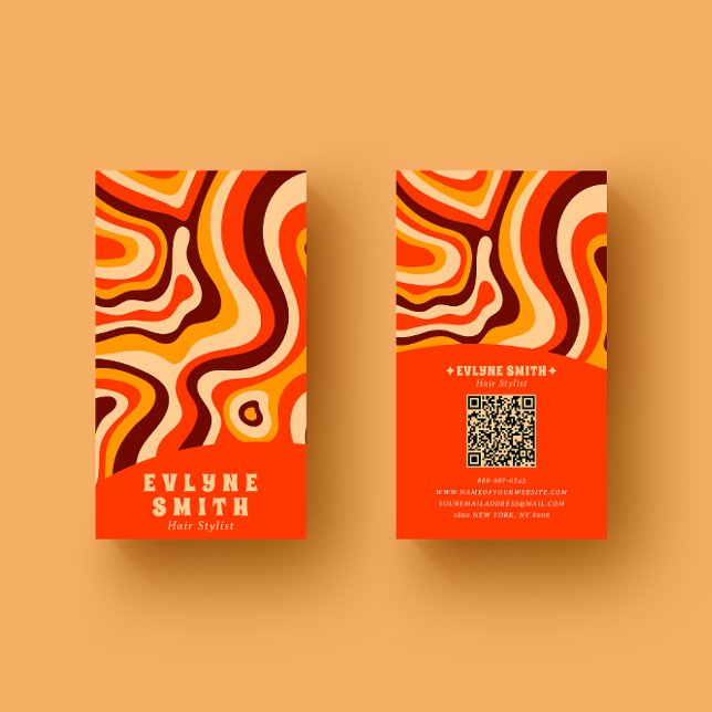 Tarjeta De Visita Retro Groovy Naranja brillante Código QR Negrita B (Subido por el creador)