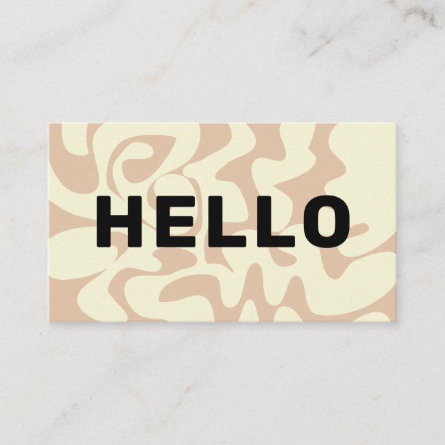 Tarjeta De Visita Retro Groovy Neutral Beige Stone Black Hello (Anverso)
