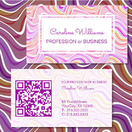 Tarjeta De Visita Retro Groovy Ondulado Abstracto Morado Rosa Blanco