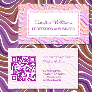 Tarjeta De Visita Retro Groovy Ondulado Abstracto Morado Rosa Blanco