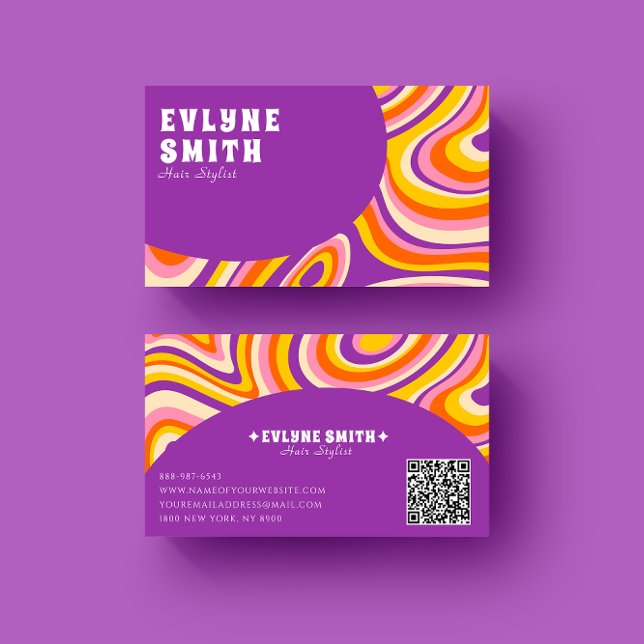 Tarjeta De Visita Retro Groovy Purple Código QR 70 Psicodélico Único (Subido por el creador)
