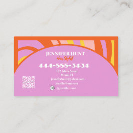 Tarjeta De Visita Retro Groovy Resumen Wavy QR código Medios sociale