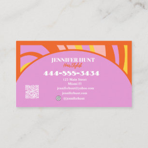 Tarjeta De Visita Retro Groovy Resumen Wavy QR código Medios sociale