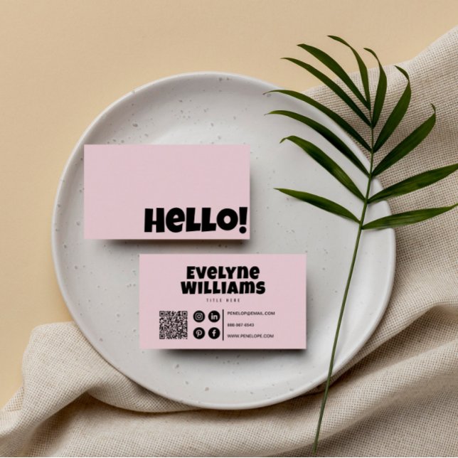 Tarjeta De Visita Retro Groovy Rubor Pink QR Code Boho Girly hola (Subido por el creador)