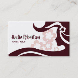 Tarjeta De Visita Retro Hair Estilista Marrón y Blanco