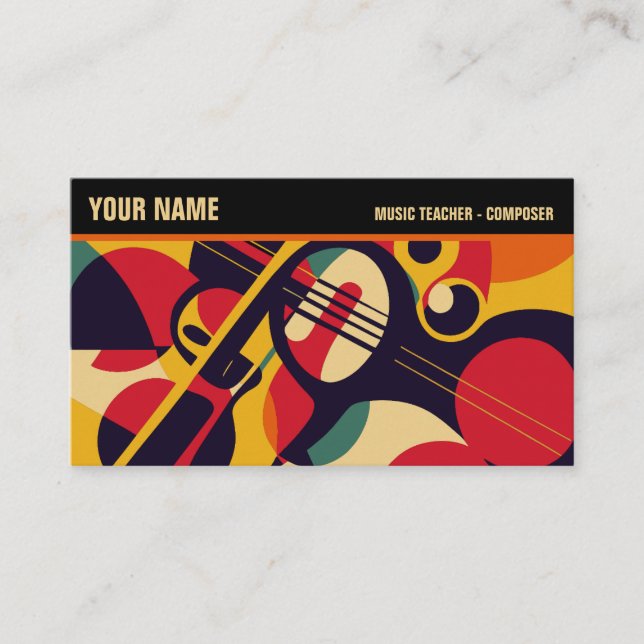 Tarjeta De Visita Retro Jazz Resumen Profesional de Música (Anverso)
