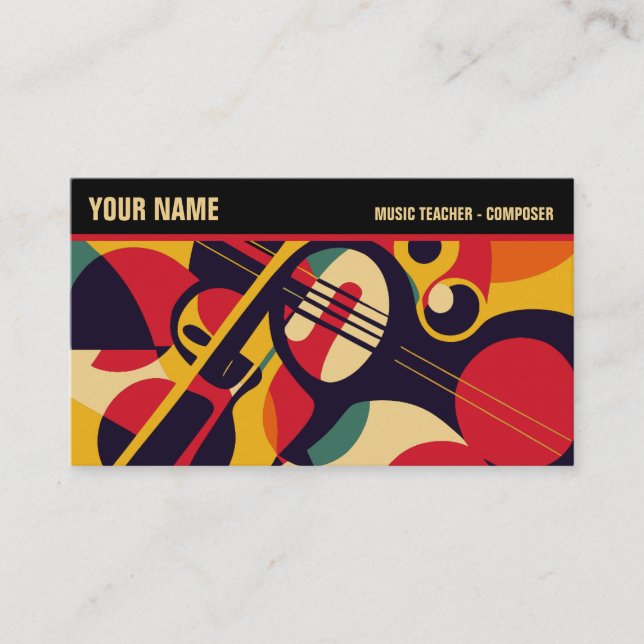 Tarjeta De Visita Retro Jazz Resumen Profesional de Música (Anverso)
