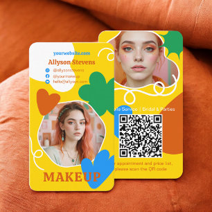 Tarjeta De Visita Retro Makeup belleza formas foto código qr oro