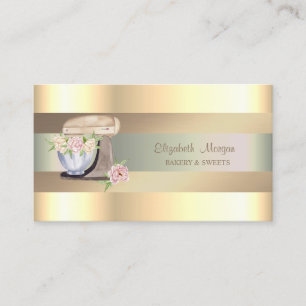 Tarjeta De Visita Retro Mixer Flores, Rayas Falsas de Oro 