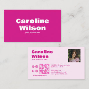 Tarjeta De Visita Retro Moderno Hot Pink Profesional Photo QR Code