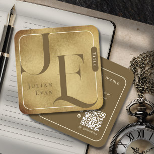 Tarjeta de visita Retro Monograma Metálico Gold Sq