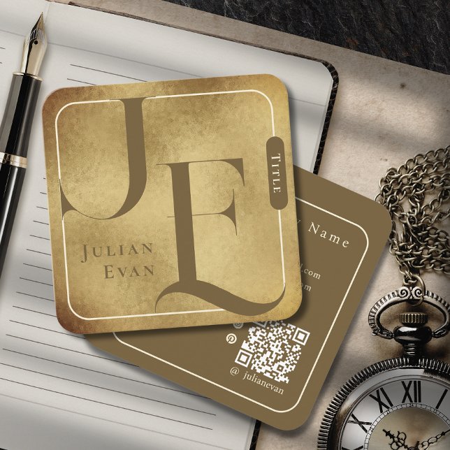 Tarjeta de visita Retro Monograma Metálico Gold Sq (Subido por el creador)