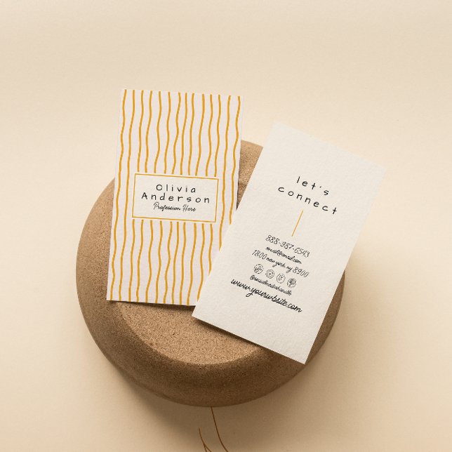 Tarjeta De Visita Retro Naranja Wavy Stripes Trendy Boho Funky Moder (Subido por el creador)