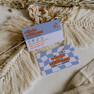 Tarjeta De Visita Retro Negrita Azul Naranja Groovy Cuadrada Única D