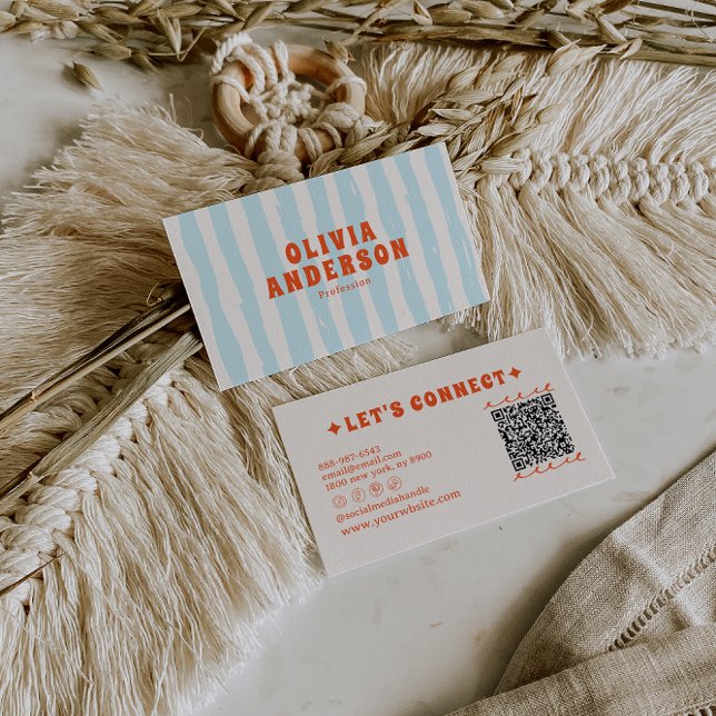 Tarjeta De Visita Retro Negrita Blue Groovy Funky Trendy Fun QR Code (Subido por el creador)