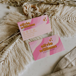 Tarjeta De Visita Retro Negrita Rosa Naranja Groovy Femenino Único D