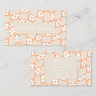 Tarjeta De Visita Retro Peach Fuzz Checkered Daisy