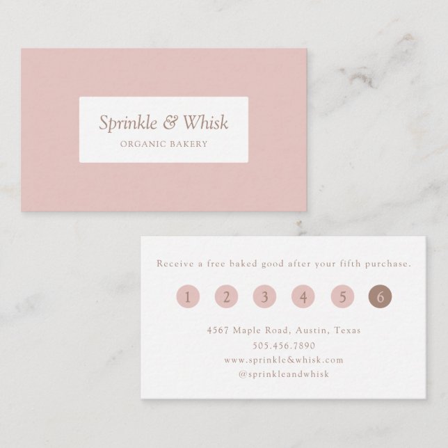 Tarjeta De Visita Retro Pink And Brown Heart Stripes Bakery Loyalty  (Anverso / Reverso)