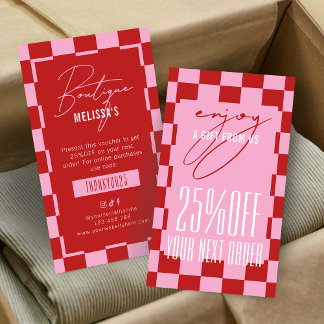 Tarjeta De Visita Retro Pink Business Next Order Discount Voucher